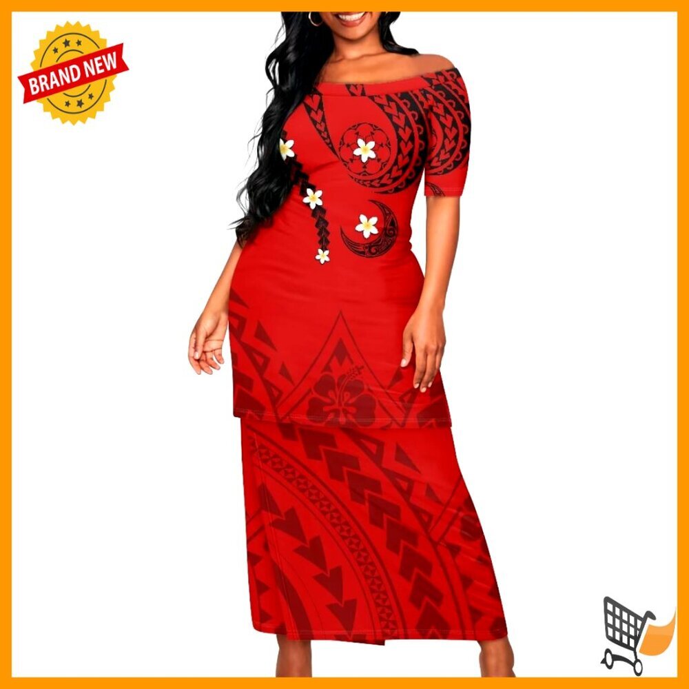 Off Shoulder Two Piece Dress Strapless Tribal Print Plus Size Vacation